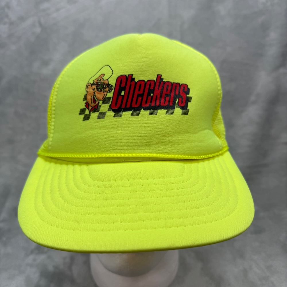 Checkers Trucker Hat Neon Yellow Novelty Fast Food Restaurant Promo‎ Cap